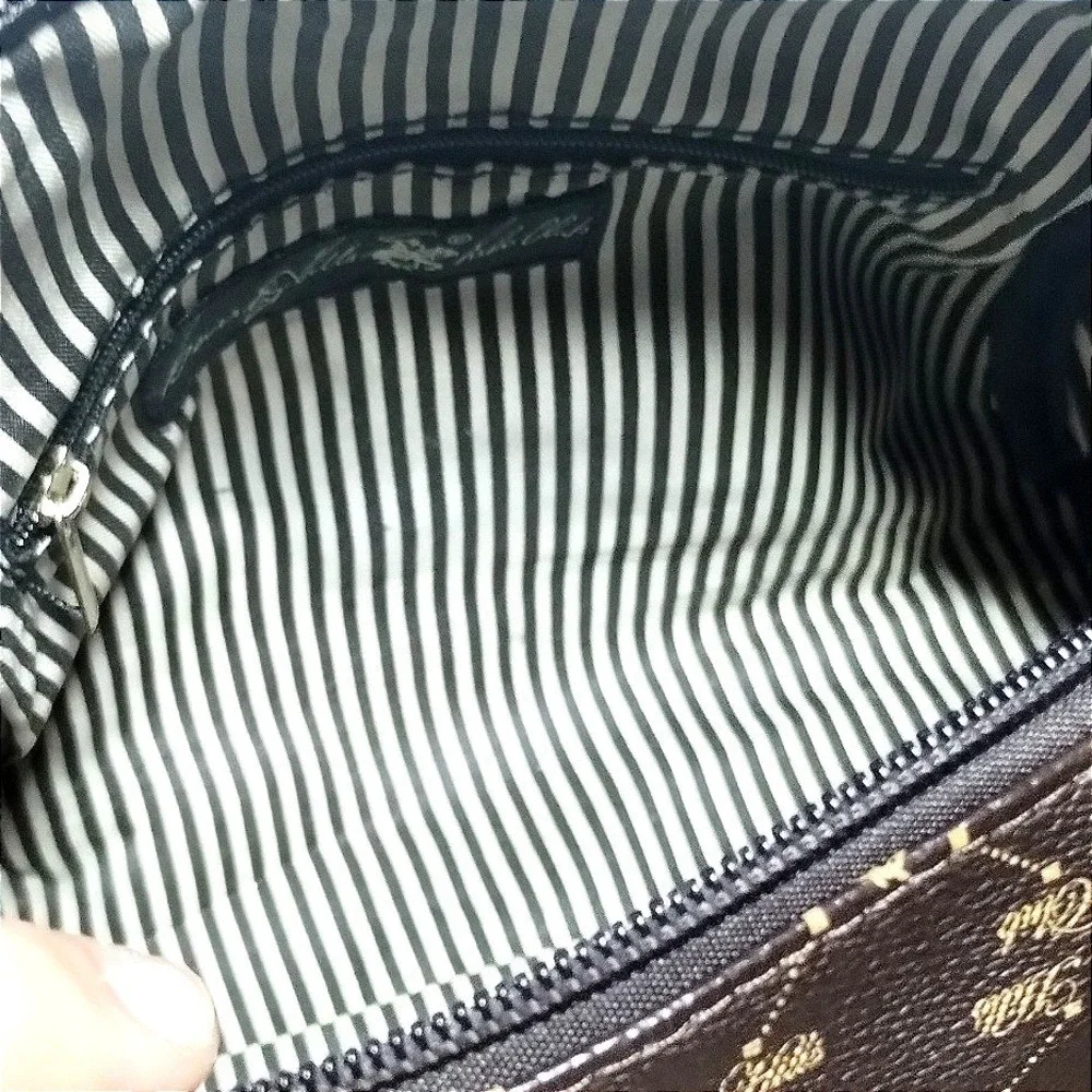 Beverly Hills Polo Club Brown Monogram Satchel Bag Striped Lining BHPC Logo